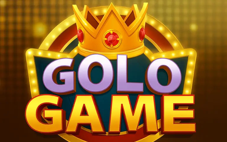 Golo Game logo featuring a golden crown, vibrant text, and glowing background design.